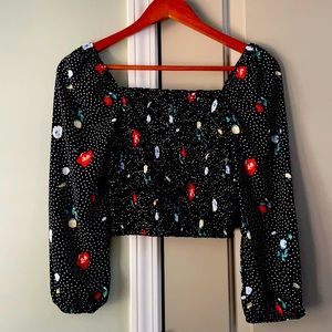 Abercrombie French puff sleeve black polka blouse